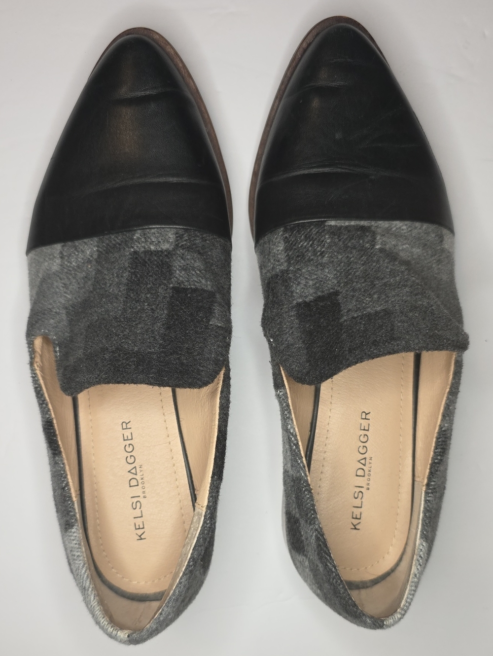 Kelsi Dagger Black & Gray Patchwork Leather-Trim Loafers